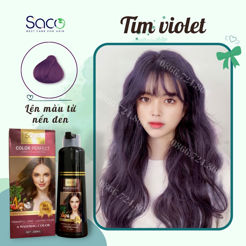 Không chỉ nhuộm tóc màu tím violet, bạn còn có thể sử dụng dầu gội nhuộm tóc để giữ mái tóc always-on-trend của mình luôn bền màu, mượt mà và chắc khỏe. Hãy xem hình ảnh liên quan để biết thêm chi tiết và lựa chọn sản phẩm phù hợp nhất.