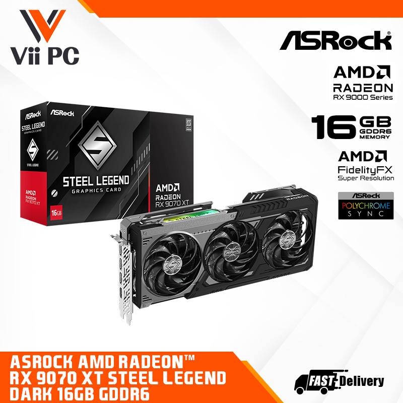 ASROCK AMD Radeon™ RX 9070 XT / 9070XT Steel Legend Dark 16GB DDR6