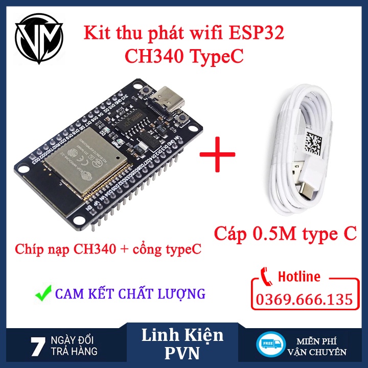 Kit thu phát wifi bluetooth ESP32 chip CP2102/CH340 - 30 Chân bảo hành 6 tháng  (kit thu phát IoT)