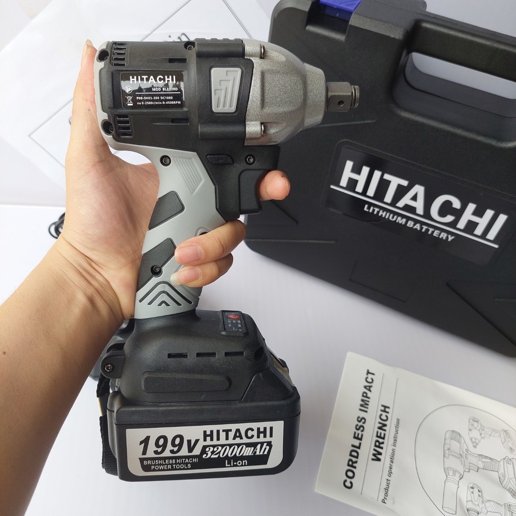 Máy khoan pin, Máy Siết Bulong pin Hitachi 199v, pin 10cell, không chổi than, máy bắn ốc, máy vặn ốc