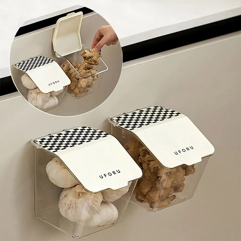 Storage basket kitchen fresh ginger pepper storage box punch-free wall-mounted household onion ginger garlic storage box simple plastic