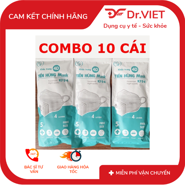 Khẩu trang Lâm Anh KF94 (Khẩu trang KF94 kháng khuẩn ngăn chặn đến 99% tia cực tím UVA)- 10 cái - Hạn chế bụi bẩn, ô nhiễm không khí