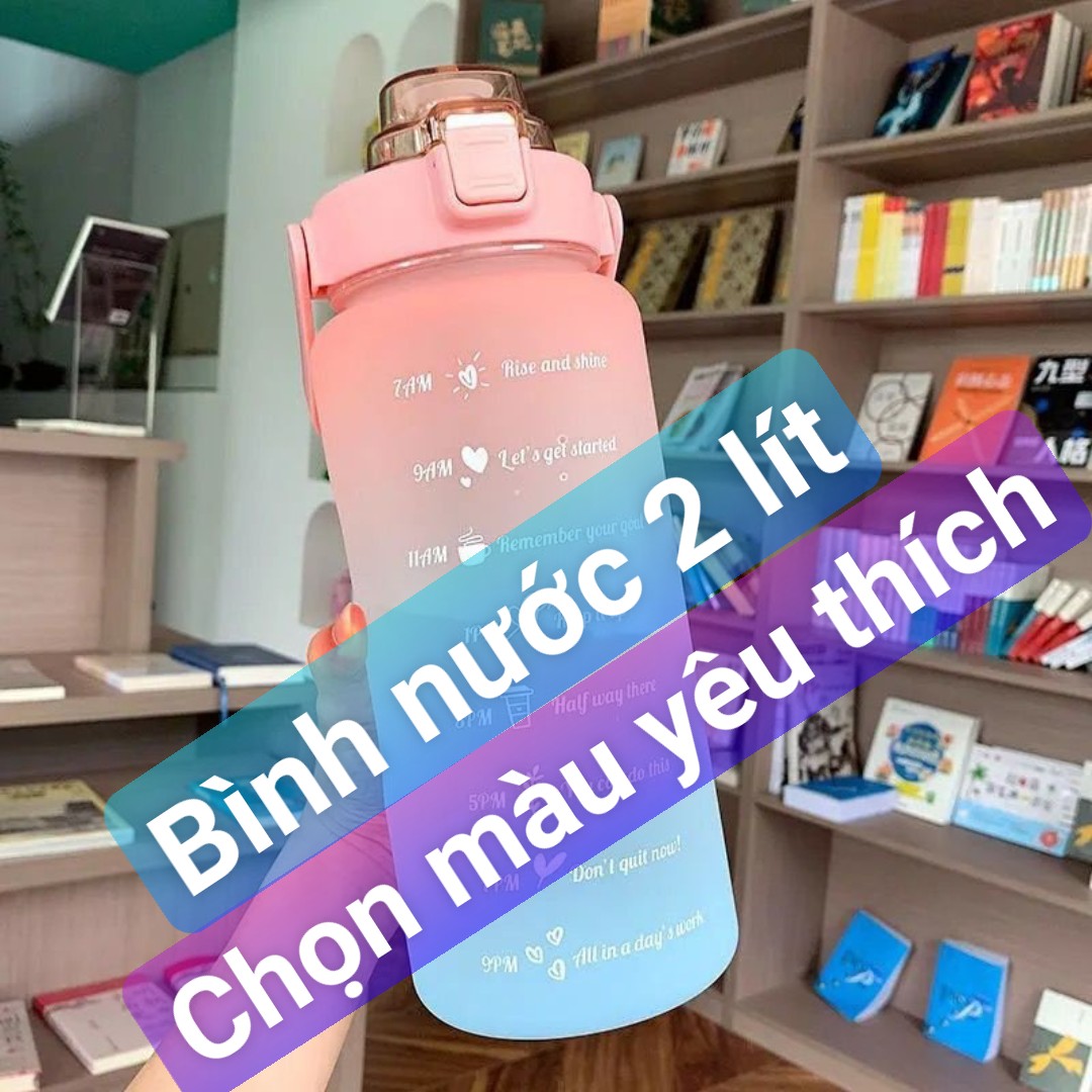 (XẢ HẾT - GIẢM 60%) Bình Nước 2 Lít Tặng Kèm Sticker Có Vạch Báo Giờ Uống Nước Tiện Lợi Chất Liệu Tốt An Toàn Cho Sức Khỏe, bình nước cute nữ, bình đựng nước 2 lít, bình đựng nước, bình nước tập gym, bình giữ nhiệt 2 lít