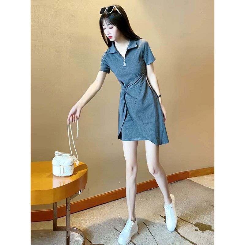 ELF TRIBE Korean Polo Neck Zipper Dress Women Corset Irregular Short Dress Casual Hip Dresses