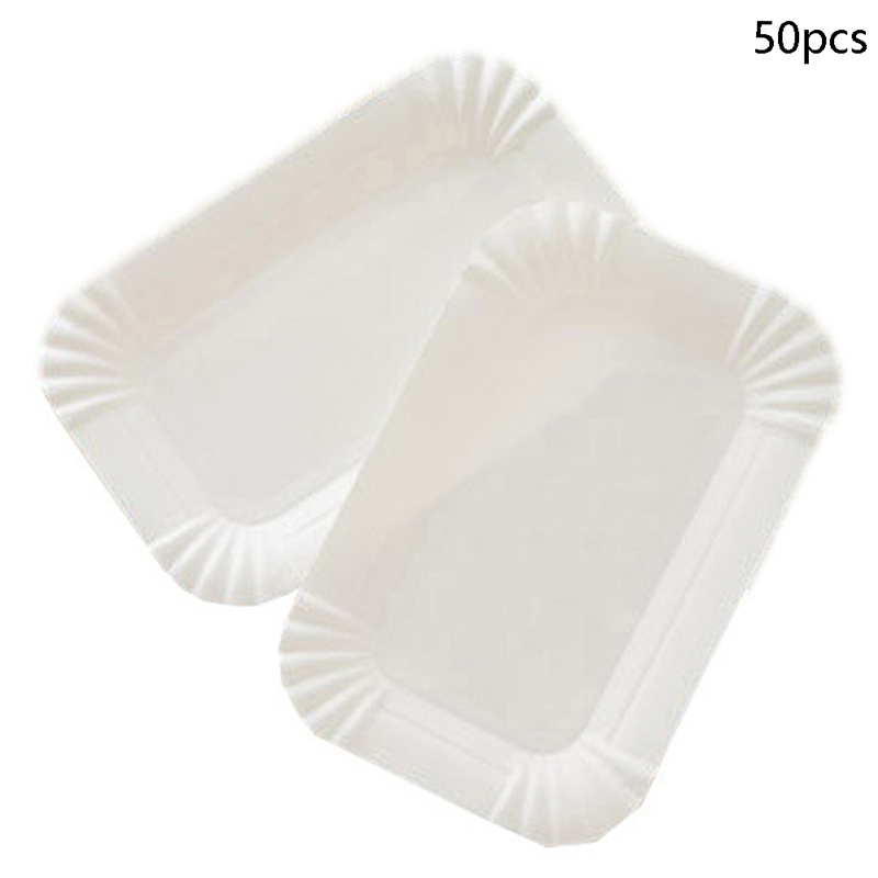 Paper Plates Disposable Rectangular 50/100pcs Rectangular Cake Tray White Paper Plate Disposable Dinner ...