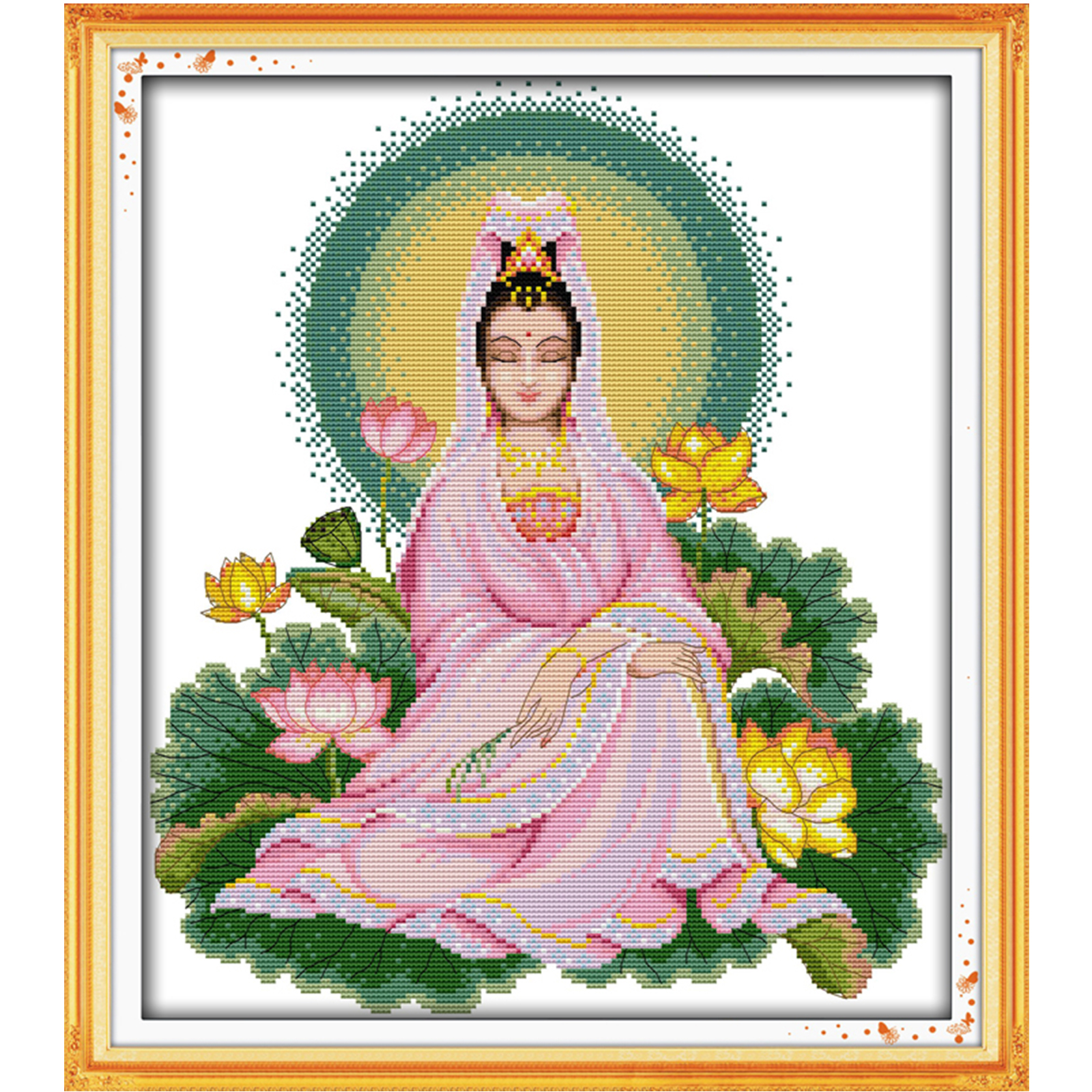 Guanyin sit in lotus Cross Stitch Kits New Embroidery Pattern Needlework Sets Beginners Printed Fabric Joy Sunday 11CT 14CT DIY Hand Embroidery Patterns Kit