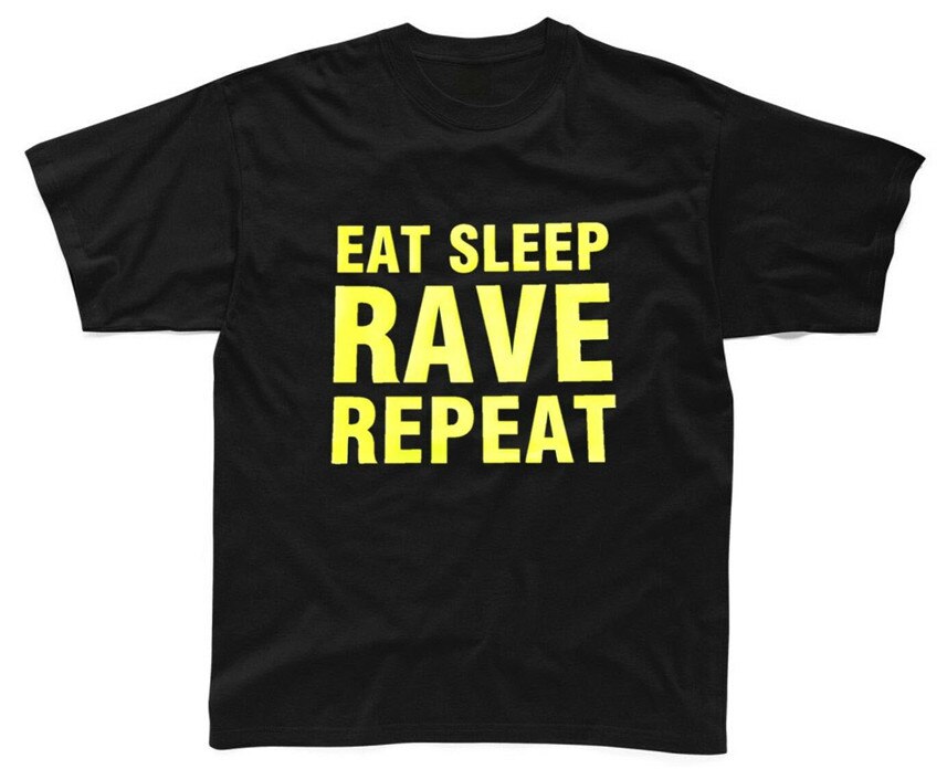 Neon eat sleep rave repeat mens black t-shirt printed techno 80s 90s street tee tshirt