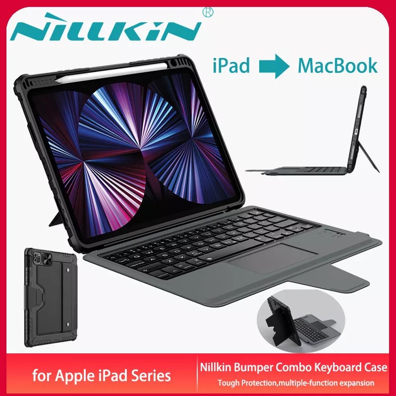 Nillkin ipad keyboard case for ipad 10.2 9th gen 2021/8th 2020/7th 2019 ipad case with keyboard bluetooth keyboard case with apple pencil holder compatible with ipad 10.9 2020 air4/5 pro 11 2020/2021