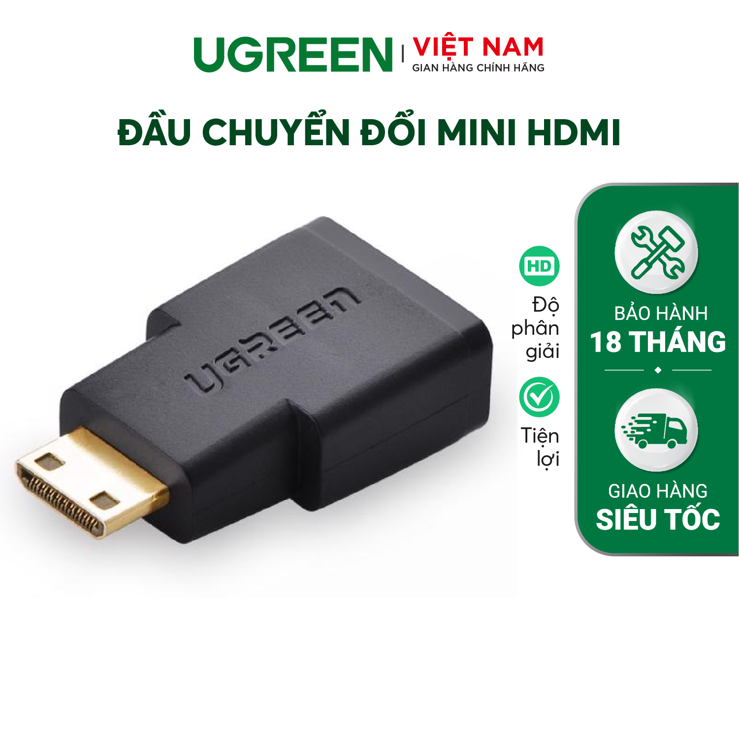 Đầu Chuyển mini HDMI male ra HDMI female -dài 25mm - UGREEN 20101 - (màu đen)