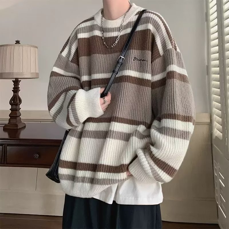 MOLAN Crewneck sweater Men's striped sweater Casual sweater Winter clothes Cold sweater