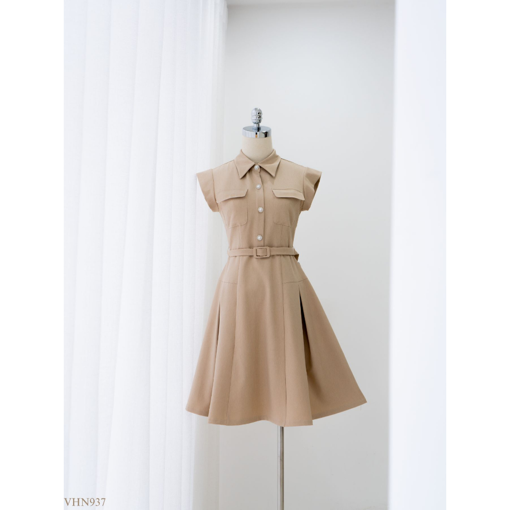 Váy cổ đức tay chờm túi ốp đai eo TIINSTORE VHN937
