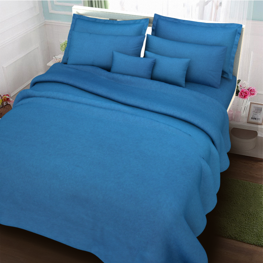 Plain Blue Color 3in1 Bed Sheet Set 