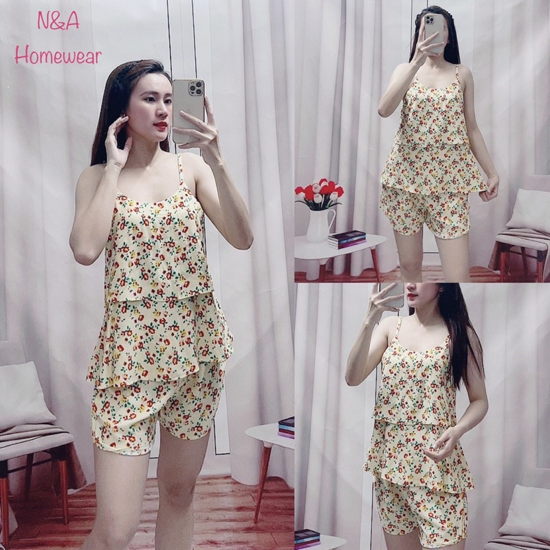 Đồ bộ ngắn hai dây kate lụa mặc nhà nữ - s01