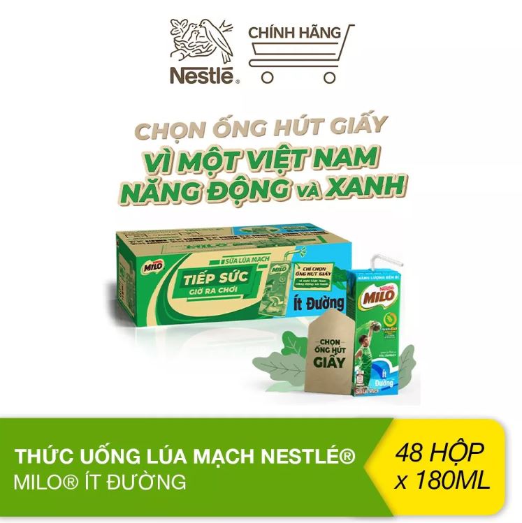 Thùng 48 hộp Sữa Milo lúa mạch ít đường Nestlé