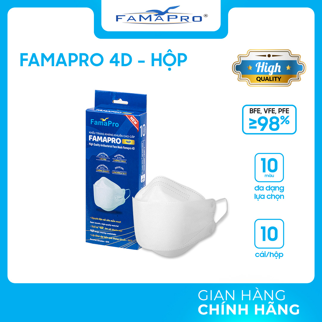 Khẩu trang y tế cao cấp kháng khuẩn 3 lớp Famapro 4D dạng hộp (10 cái Hộp) thumbnail