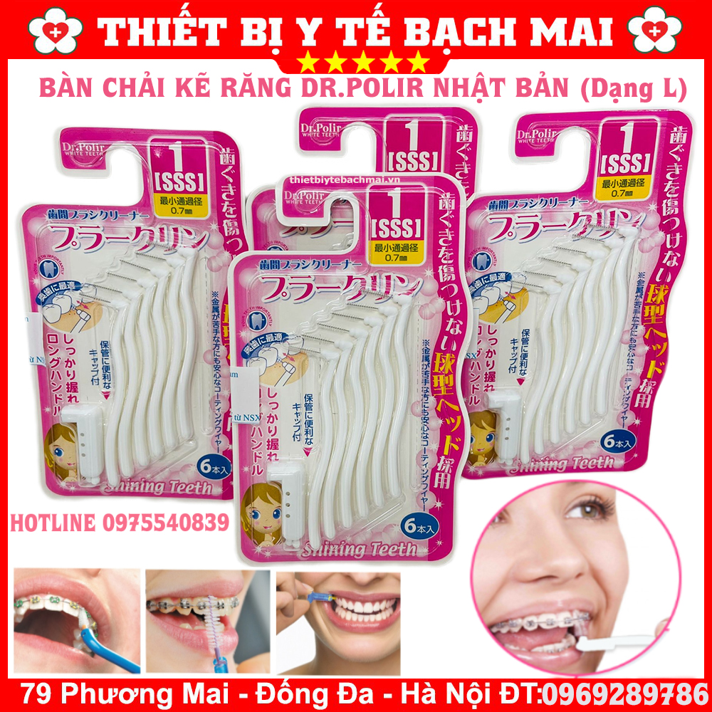 Bàn Chải Kẽ Răng Cho Người Chỉnh Nha Niềng Răng Dr.Polir Nhật Bản [Chữ L - Vỉ 6 Chiếc]