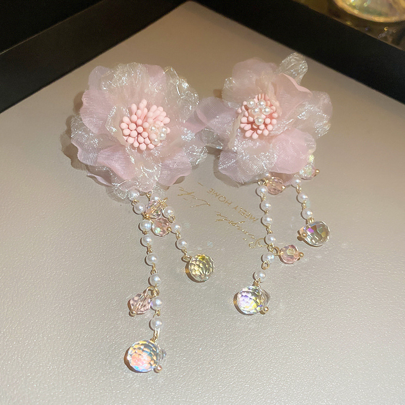 Sweet fashion Pink Pearl Flower stud earrings for women