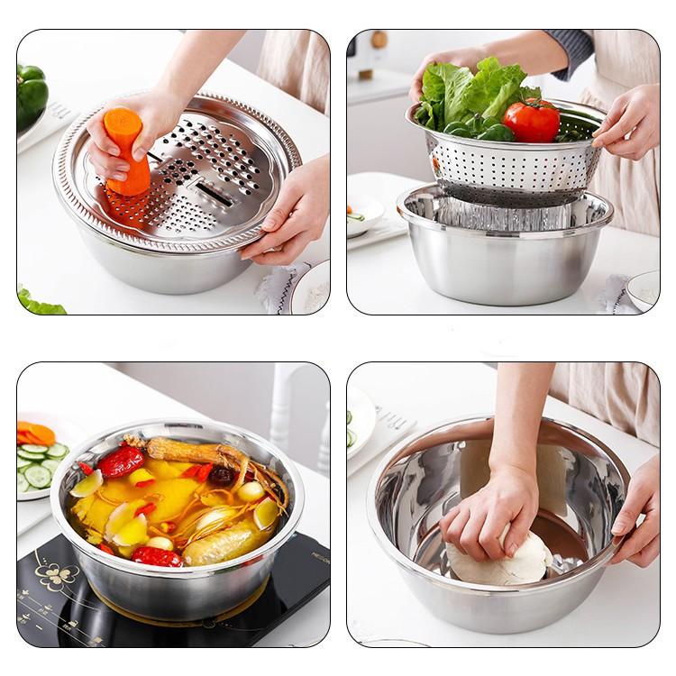 ⛔GIADUNGHOALONG⛔ Bộ rổ, chậu, nạo inox (LOẠI INOX)