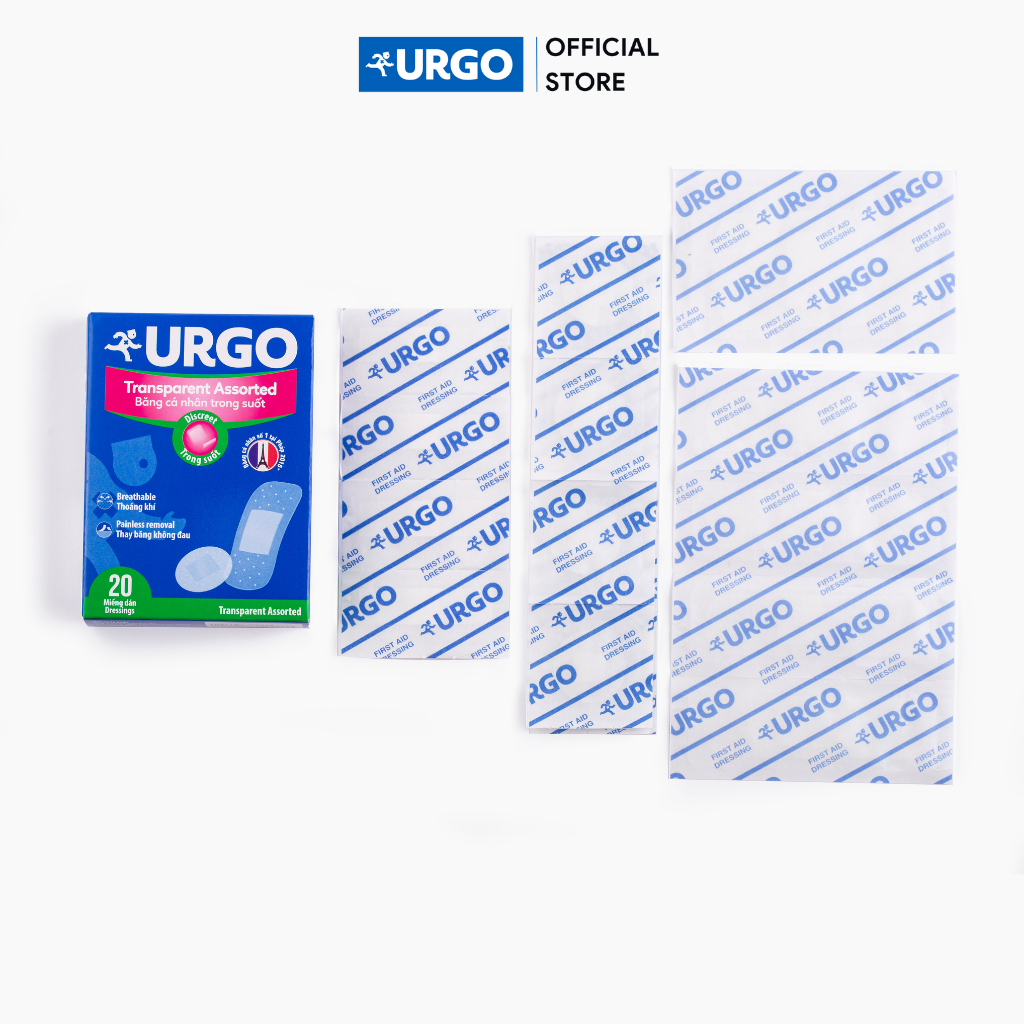 Băng cá nhân trong suốt Urgo Transparent Assorted (hộp 20 miếng)