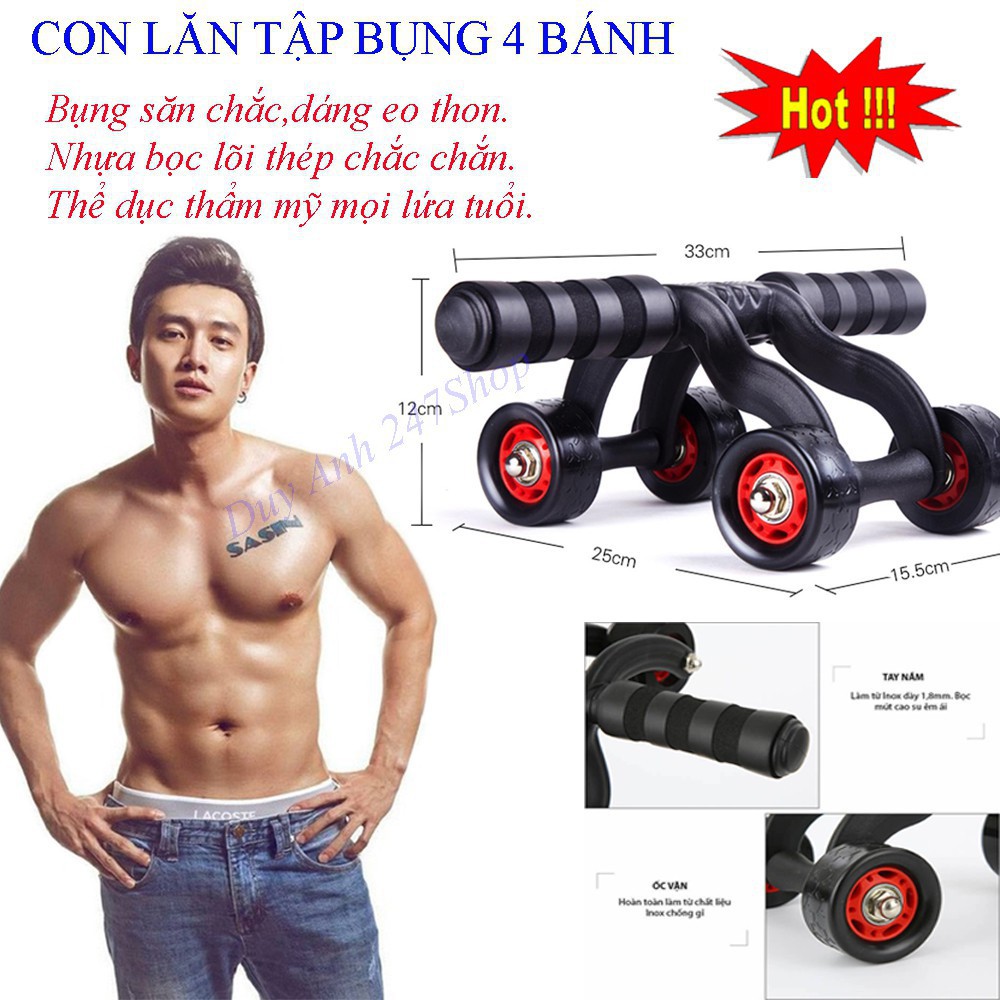 (BH12T) CON LĂN TẬP BỤNG 4 BÁNH ( AB ROLLER AND PUSH UP BAR)