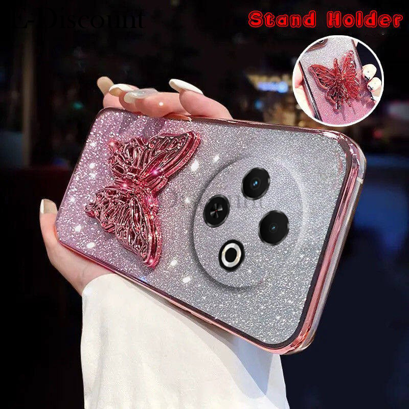 New Phone case Tecno Spark 30C Back cover with Cute Butterfly Stand Luxury Slim Gradient Clear Plating Glitter Girls For Tecno Spark 30C case. 