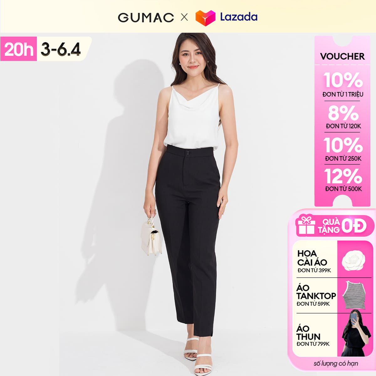[25 - 29.5 |Voucher 8-12%] Quần tây nữ cơ bản GUMAC QD05008