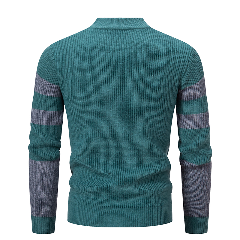 Men's Pullover Sweater Color Block Design Crew Neck Long Sleeve Knit Pullovers Winter Slim Sweater