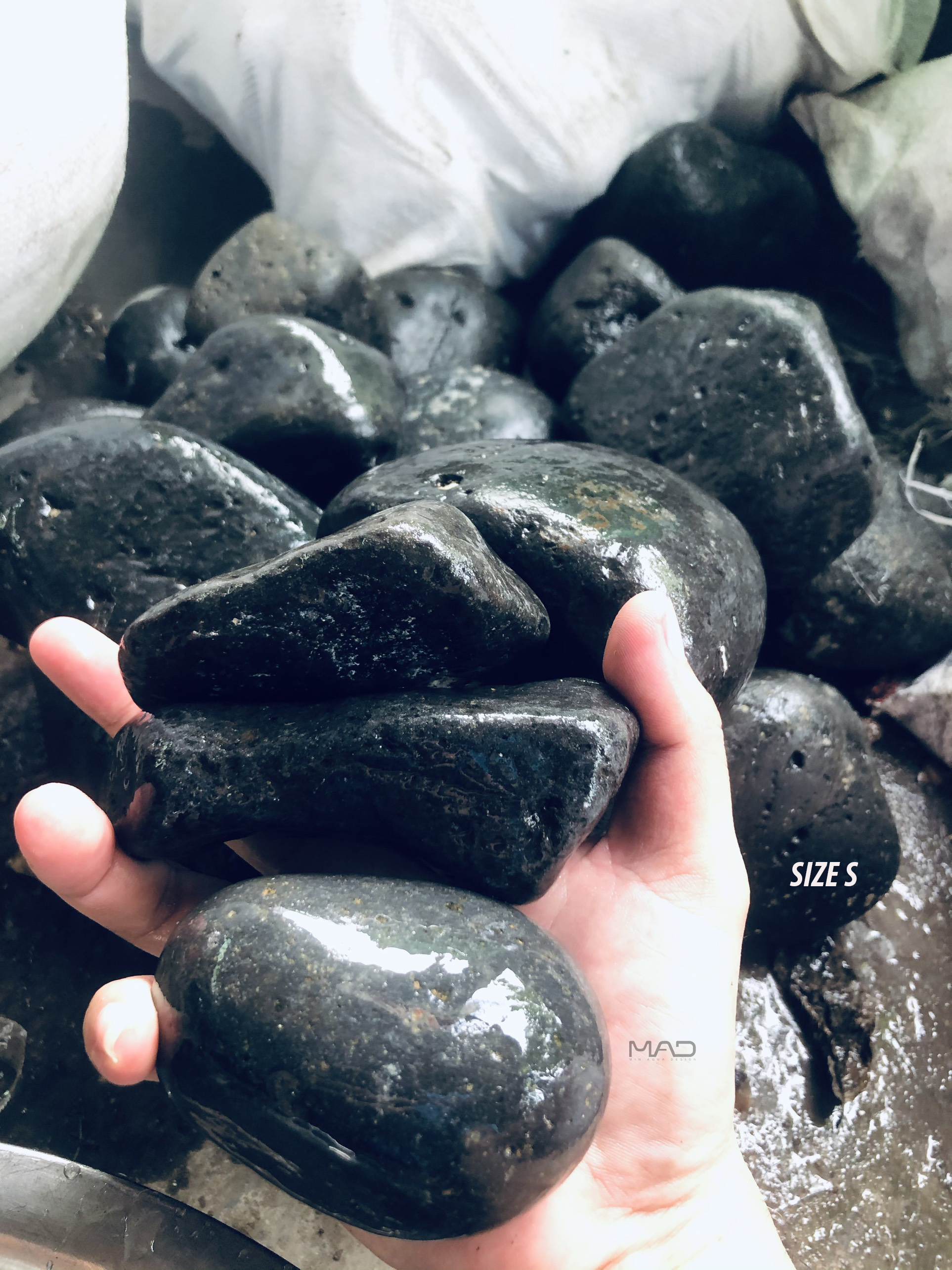 Đá cuội đen lỗ trang trí hồ cá hồ thủy sinh