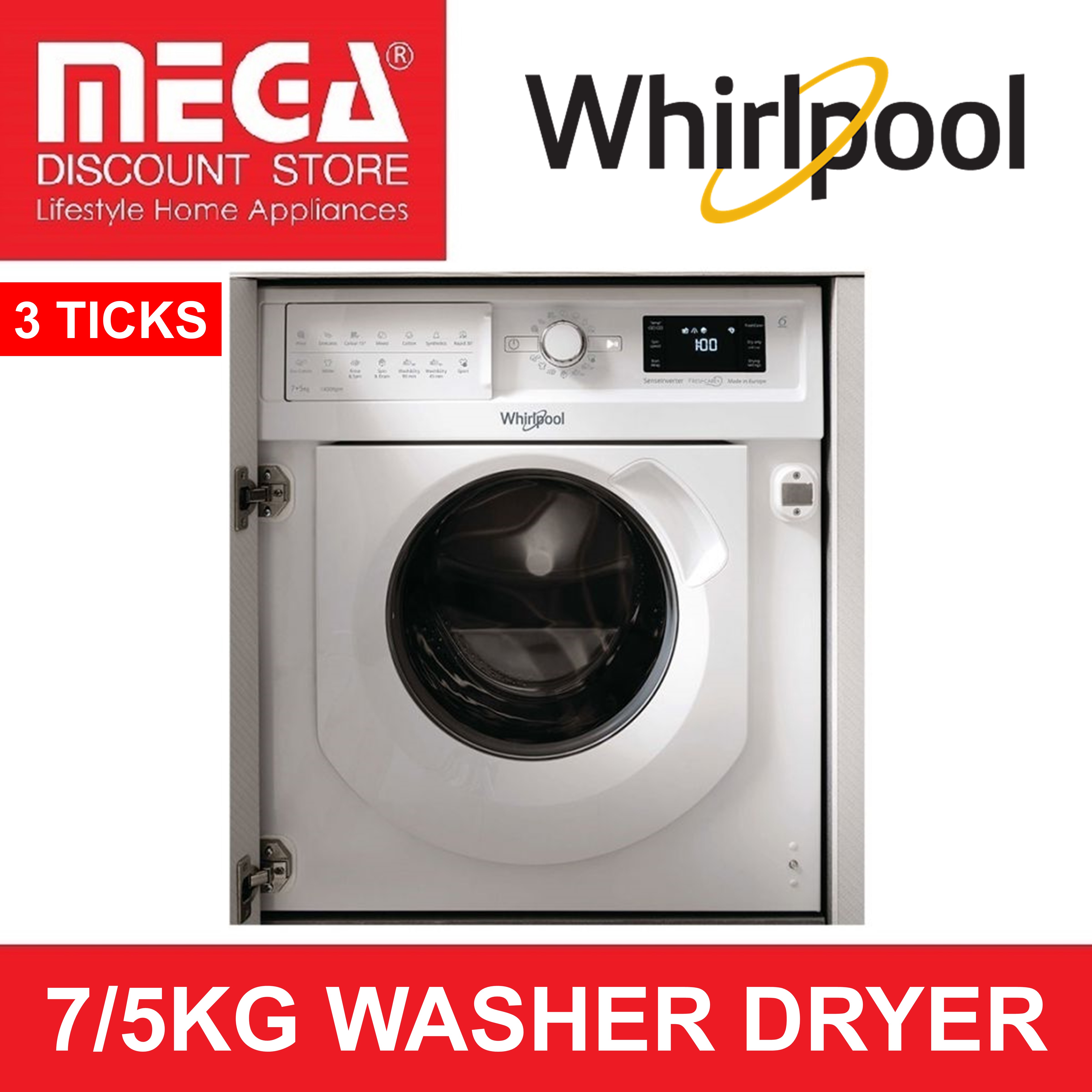 WHIRLPOOL WFCI75430 7/5KG BUILT-IN WASHER DRYER (3 TICKS) | Lazada ...