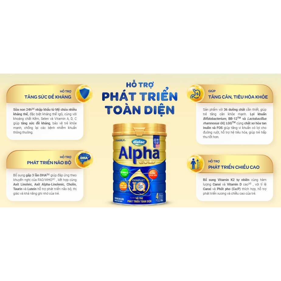 Sữa bột Dielac Alpha Gold 1 - lon 800g (cho trẻ từ 0 - 6 tháng tuổi)