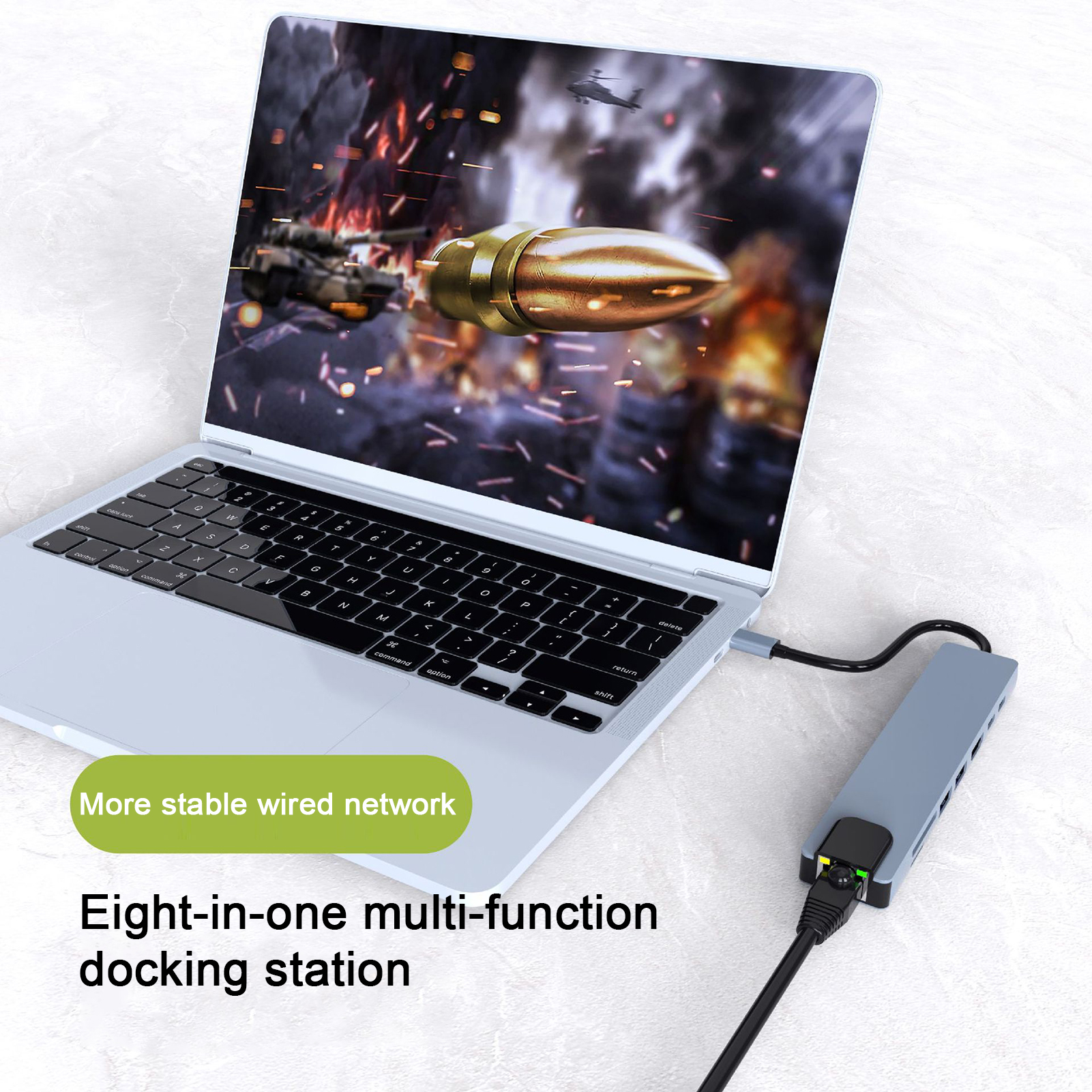 Anxinshui Docking Hub Ethernet Adapter 8-in-1 Usb Type-c Docking Station with Ethernet Card Reader High-speed Data Transfer Hub less Than