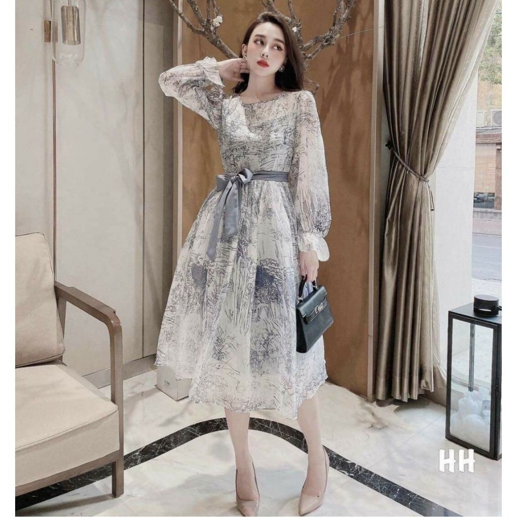 Váy bầu thời trang thiết kế chất lụa hoa freesize từ 45 đến 70kg