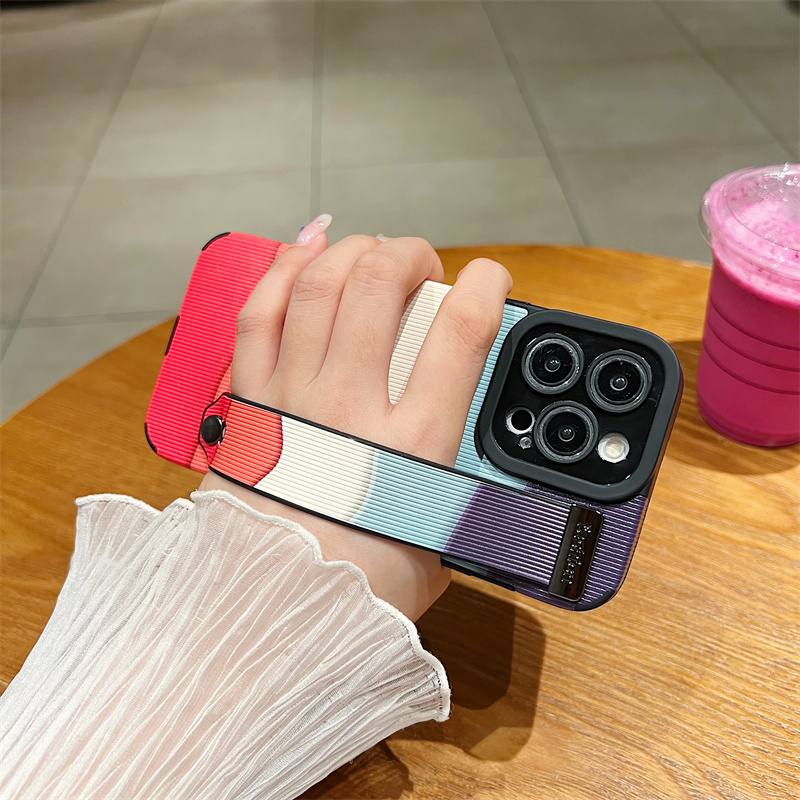 Colorful Wave Pattern Fashion Phone Case for IPhone 7 8 Plus SE 3 Shockproof Phone Case for IPhone 11 12 13 14 Pro Max Casing Leather Wristband Back Cover