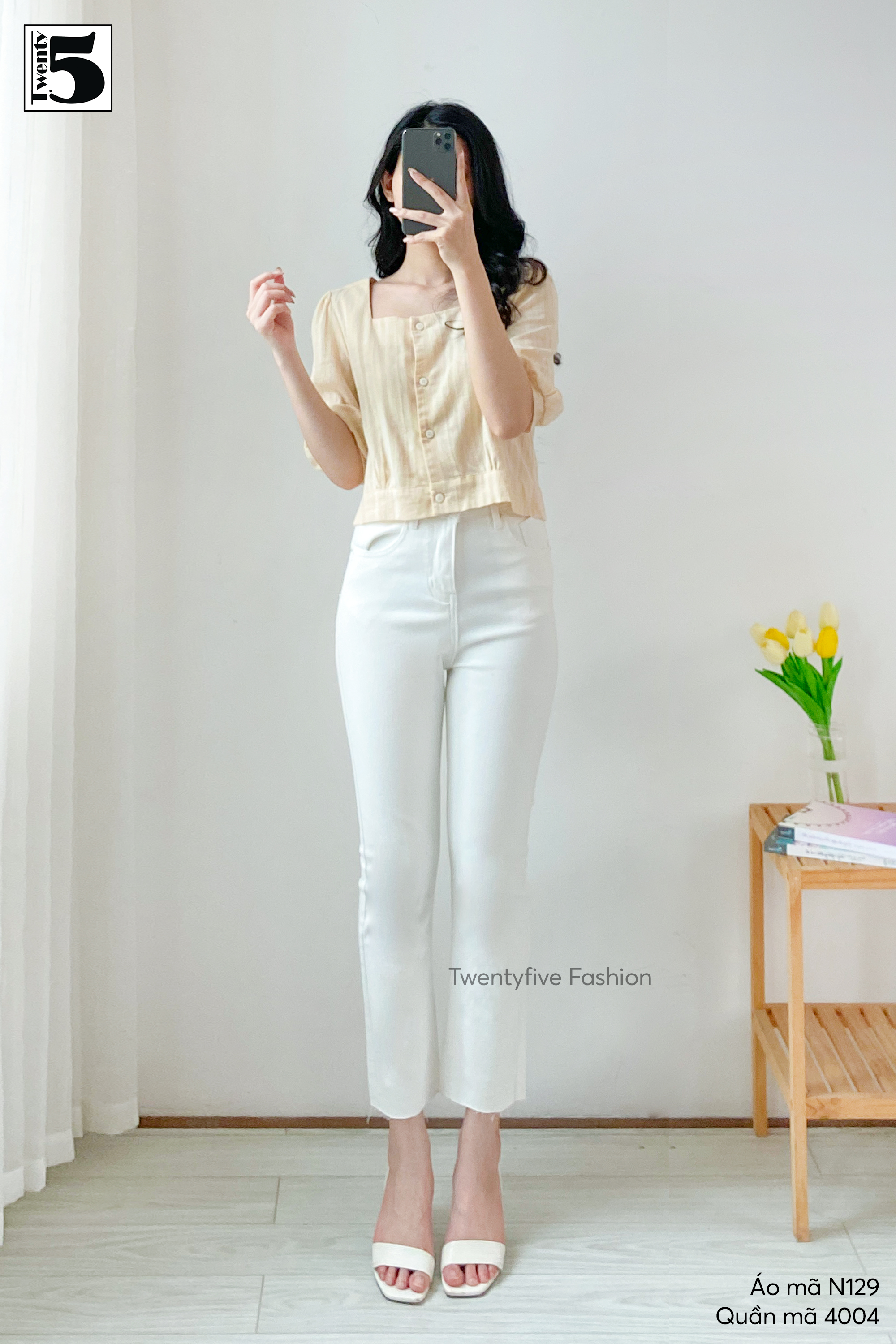 Áo sơ mi nữ cổ vuông TWENTYFIVE N129