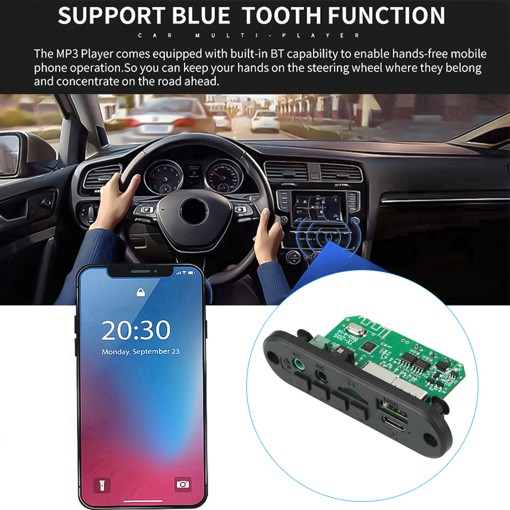 Kebidumei 6W Amplifier 3.7V 5V MP3 Player Bluetooth 5.0 MP3 Decoder Board Support Call Recording 3.5mm USB TF FM for Module Car Speaker