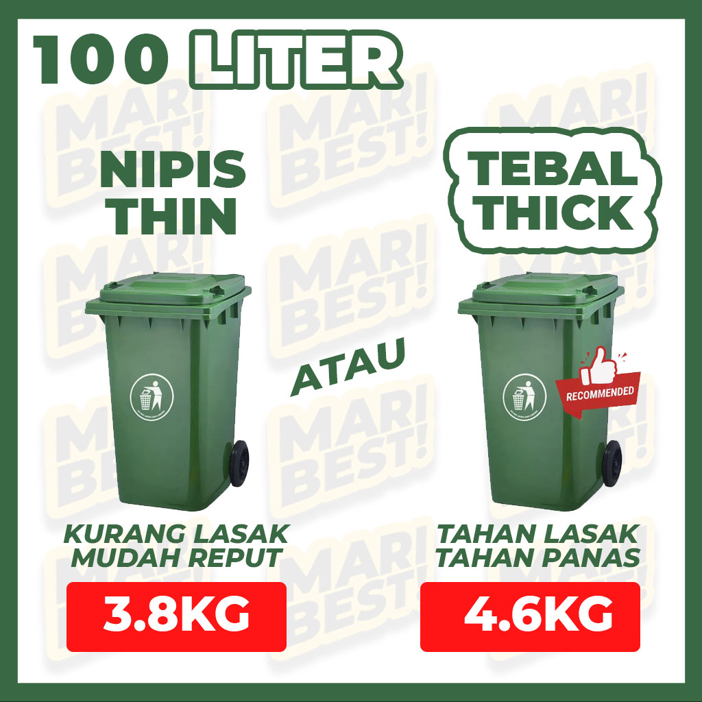 🔥 Tong Sampah Beroda Mobile Garbage Bin 240L 120L 100L 2 Wheel Green ...