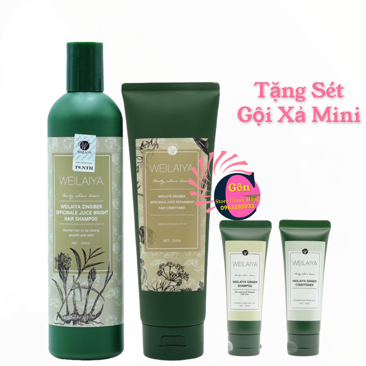 Dầu Gội Xả Ngăn Ngừa Gàu , Chống Rụng Tóc , Hỗ Trợ Mọc Tóc Gội Xả Gừng Xanh , Hà Thủ Ô WEILAIYA ( Tặng Sét Mini )