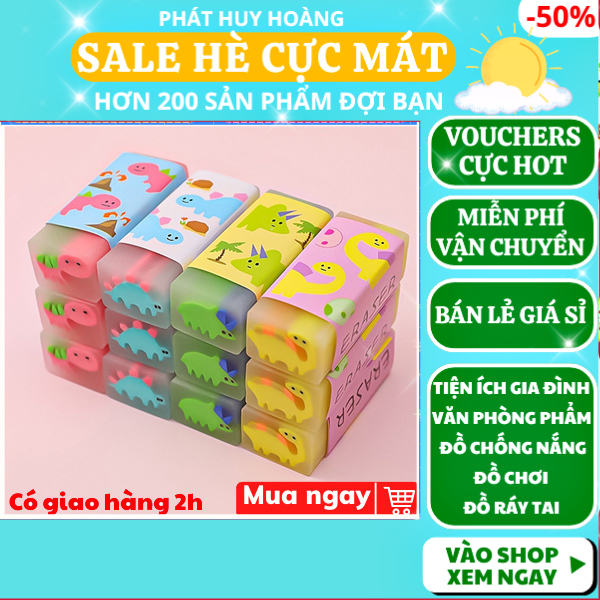 Combo 2 - 5 cục gôm tẩy họa tiết khủng long độc đáo  , Gôm họa tiết khủng long dễ thương , Gôm hoạt hình khủng long có mùi thơm , Gôm hình khủng long nhiều màu cho học sinh , Gôm tẩy bút chì hình khủng long cute , Phát Huy Hoàng