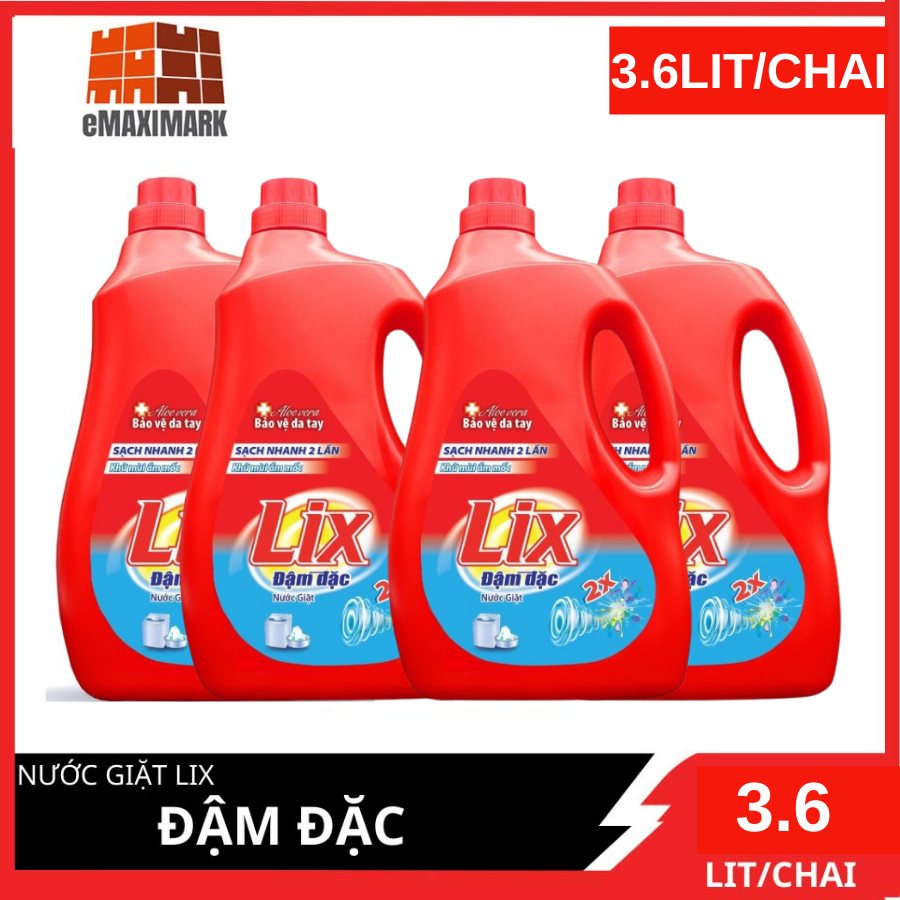 [HCM Ship 2H] Combo 4 Nước Giặt Lix Đậm Đặc (Đỏ) Can 3.6L