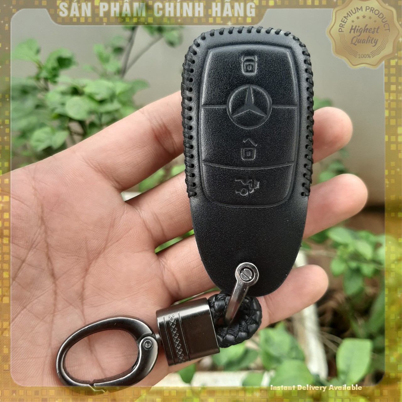 Bao da chìa khoá Mercedes handmade da thật, bao da chìa khoá Mec có khắc tên và sđt
