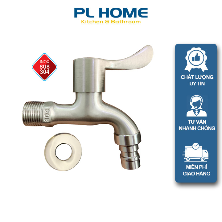 Vòi Nước Gắn Tường Inox SUS304, Vòi Hồ Xả Nước Dùng Cho Máy Giặt, Sân Vườn, Hành Lang