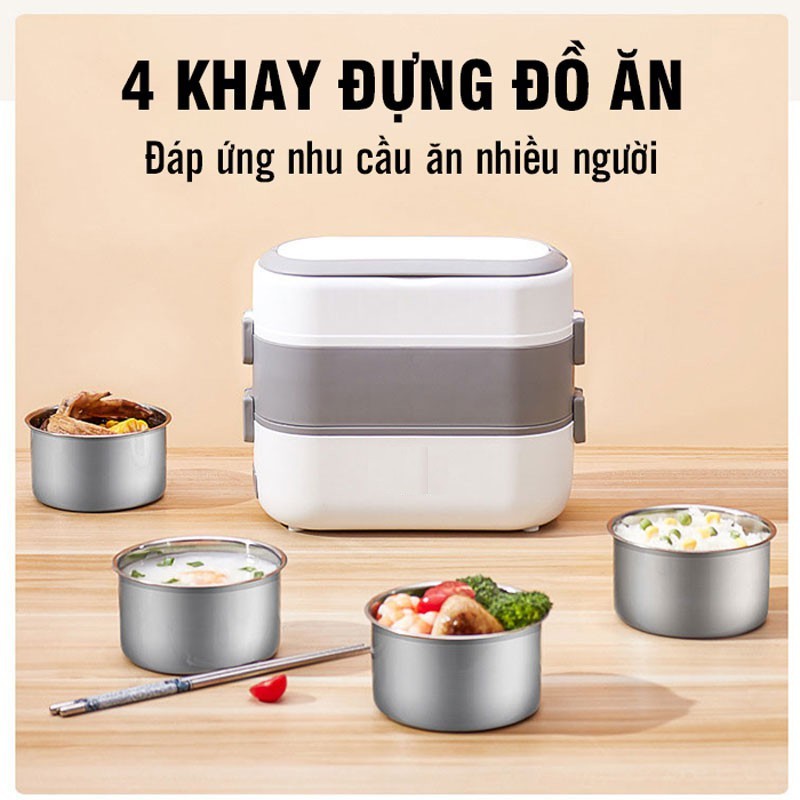 Cạp lồng cắm điện nấu cơm 2 tầng với 4 ngăn inox - Hộp cơm cắm điện inox 3 ngăn nóng cực nhanh, cà men cắm điện 3 ngăn tháo rời cao cấp, hộp cơm hâm nóng kiêm nồi cơm mini 3 ngăn, ca men cam dien 3 ngan thao roi