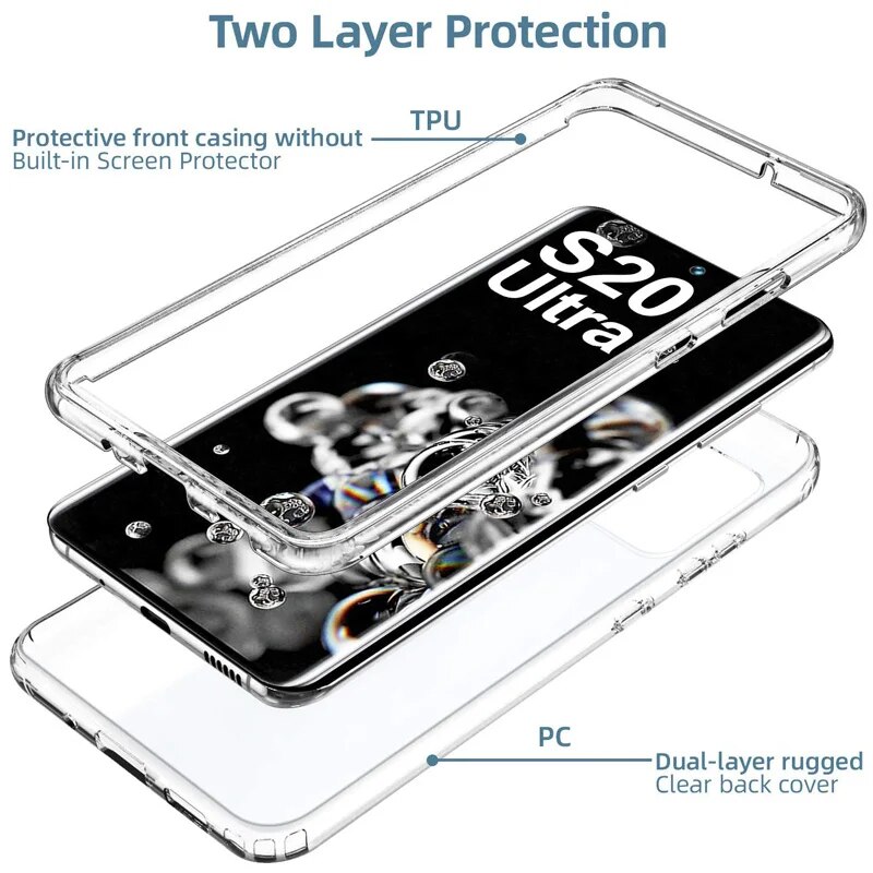 360 Protector Transparent Phone Case For Samsung Galaxy S24 S23 S22 S21FE S20 Plus S8 S9 S10 Note 20 Ultra 10 Pro A54 Full Cover.