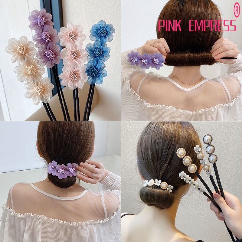 Dụng Cụ Búi Tóc Đính Hoa Vải Cho Nữ