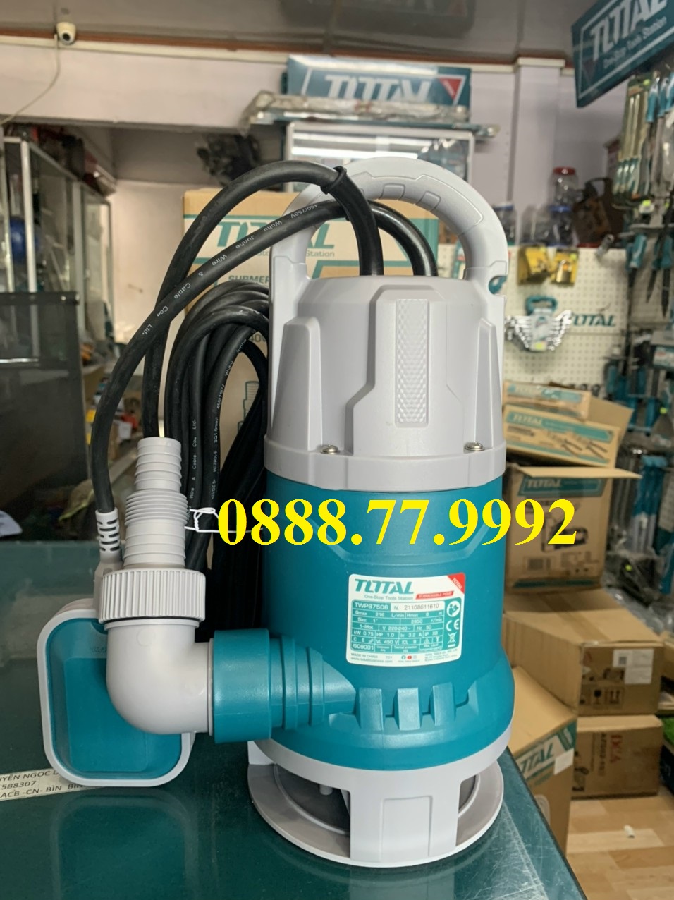 Máy bơm chìm nước thải TOTAL TWP87506 | Máy bơm chìm mini công suất 750W(1.0hp) motor dây đồng bơm nước tầng hầm, hồ bể và không bị ngập lụt