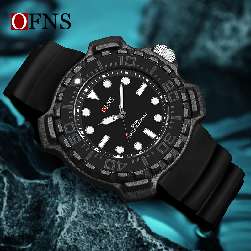 OFNS Waterproof Watch Silicone Fashionable Watch Minimalist Waterproof Electronic Quartz Men Watch NS1301-3. 