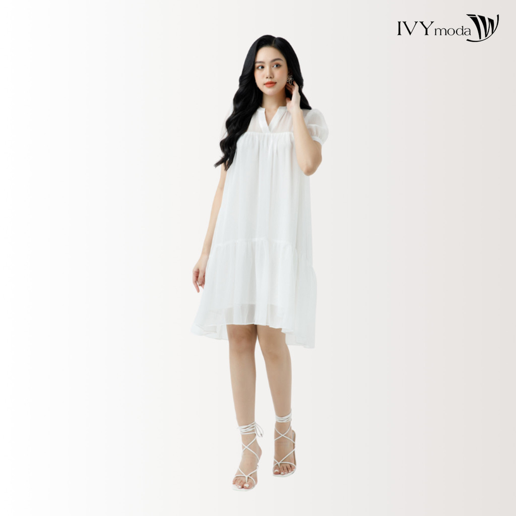 Đầm lụa 2 lớp cổ V IVY moda MS 48B9206