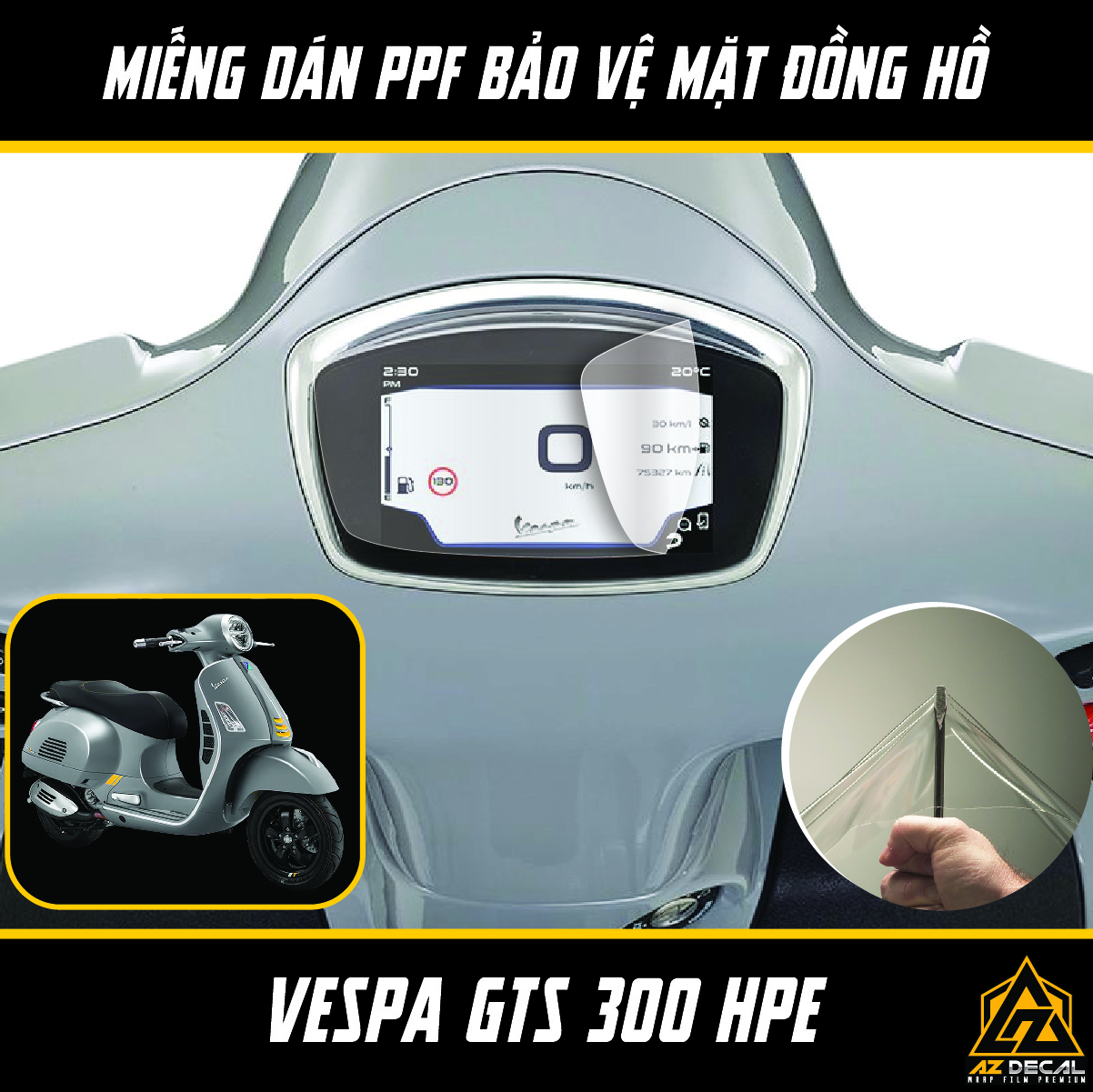 Film PPF Dán Bảo Vệ Đồng Hồ Xe Vespa GTS 300 HPE | Miếng Dán Decal Trong Suốt Mặt Đồng Hồ Xe Chống Xước, Chống Nước Cắt Sẵn Khuôn Dễ Dán Tại Nhà - Azdecal