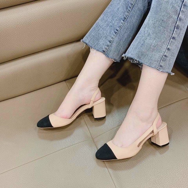 Giày cao gót nữ 5 phân, màu trắng, bít mũi búp bê công sở