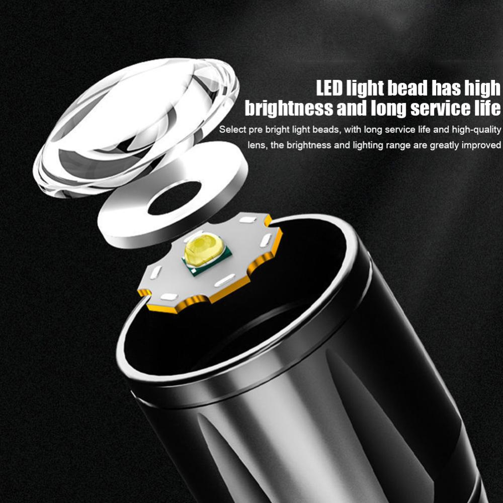 Portable Powerful Flashlight 3 Modes LED Flashlight Telescopic Zoom Camping Lantern USB Rechargeable for Outdoor Working